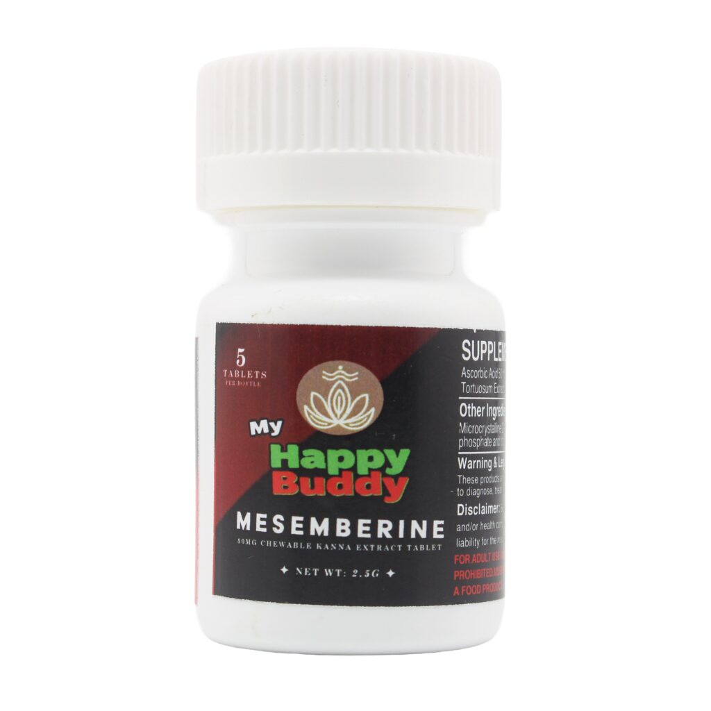 My Happy Buddy mesembrine kanna extract chewable tablets, 50mg each, white bottle