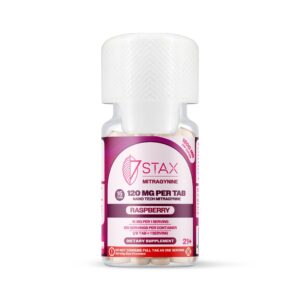 7Stax Nano Tech mitragynine tablets in raspberry, 1800mg 15-count card, front view