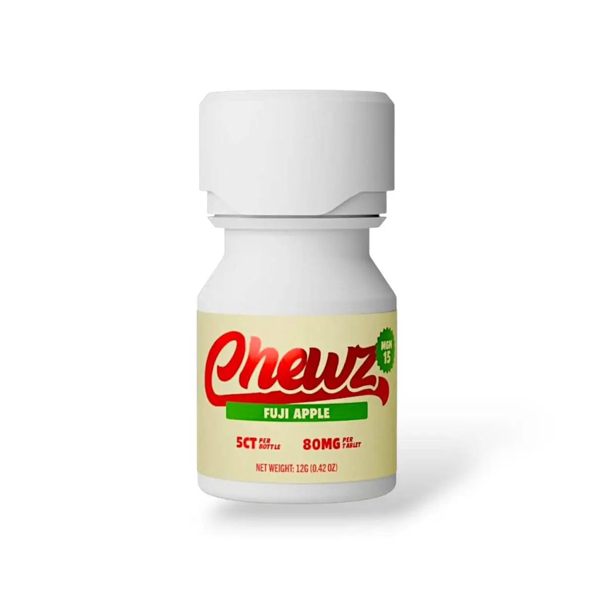 Chewz MGM-15 chewable tablets in fuji apple, 80mg per tablet, white 5-count bottle