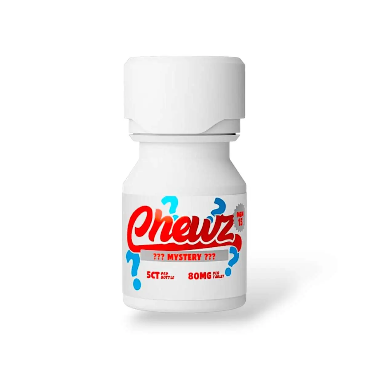 Chewz MGM-15 chewable tablets in mystery flavor, 80mg per tablet, white 5-count bottle