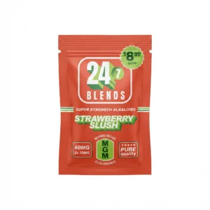 24/7 Blends MGM chewable tablets in strawberry slush, 60mg red 2-count foil pouch