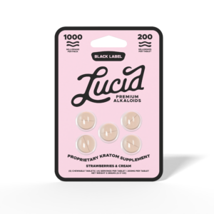 Lucid Black Label kratom chewable tablets in strawberries and cream, 1000mg pack of 5