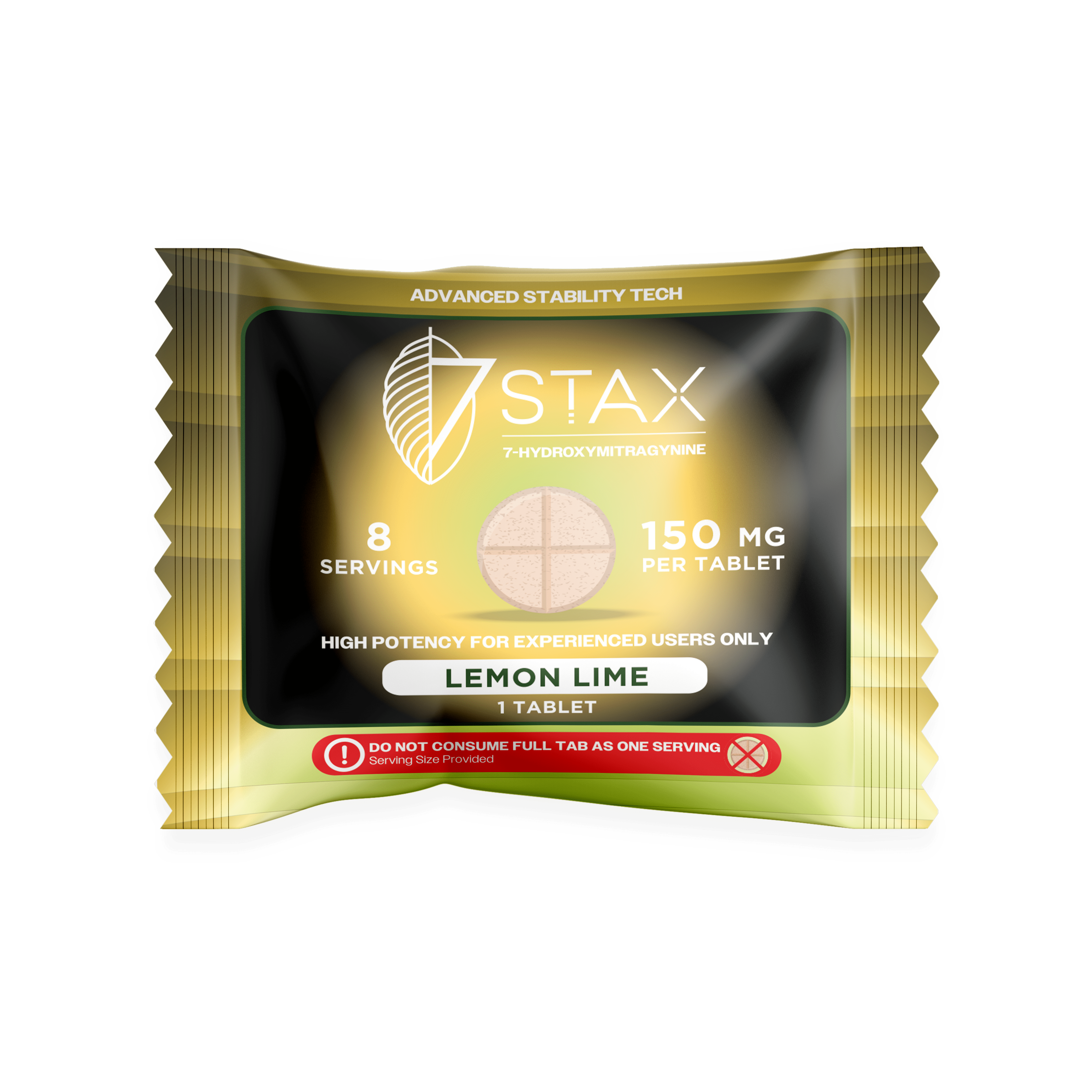 7Stax premium kratom alkaloid tablet in lemon lime, 150mg single-count black card