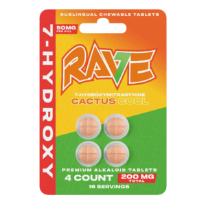 RAVE 7-hydroxy premium alkaloid tablets in cactus cool, 50mg green 4-count card