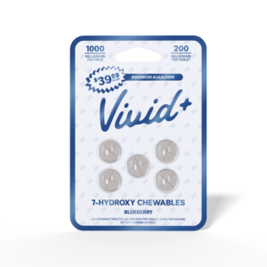 Vivid+ 7-hydroxy chewable tablets in blueberry flavor, 1000mg blister pack of 5