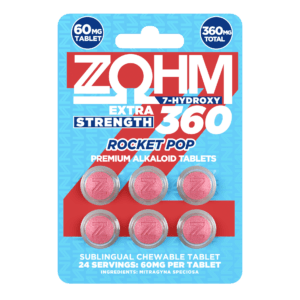 ZOHM 7-OH chewable tablets in pocket pop, 60mg per tablet, colorful 6-count blister card