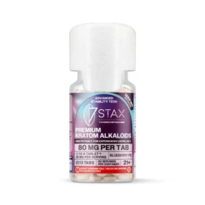 7Stax premium 7-OH kratom tablets in blueberry pie, 1200mg bottle of 15 tabs