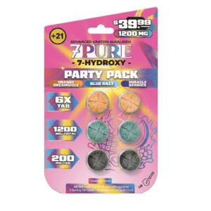 7Pure 7-hydroxy Party Pack tablets in a pink blister card with assorted colors