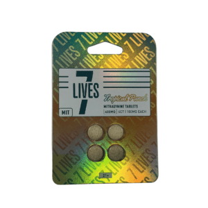 7 Lives MIT tablets in a gold holographic 4-count blister pack