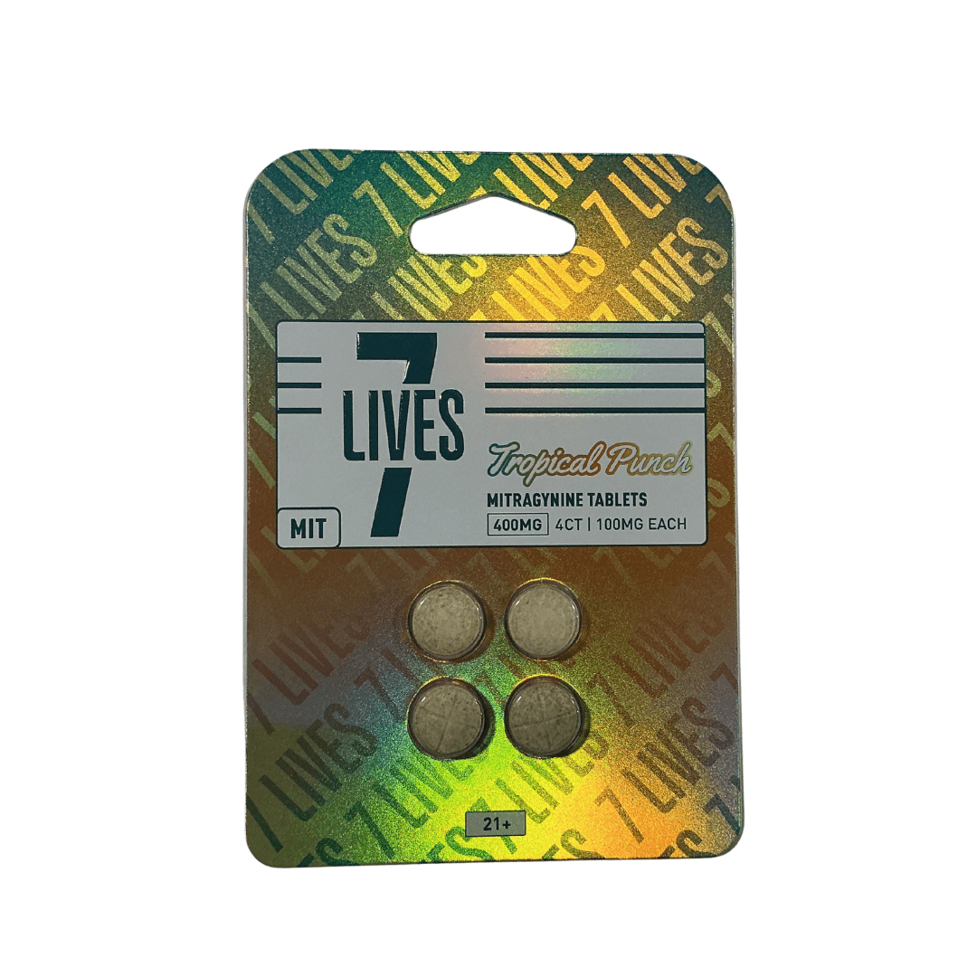 7 Lives MIT tablets in a gold holographic 4-count blister pack