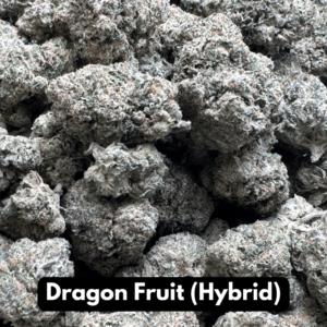 Natural THC-A hemp flower in Dragon Fruit, hybrid strain, in a resealable pouch