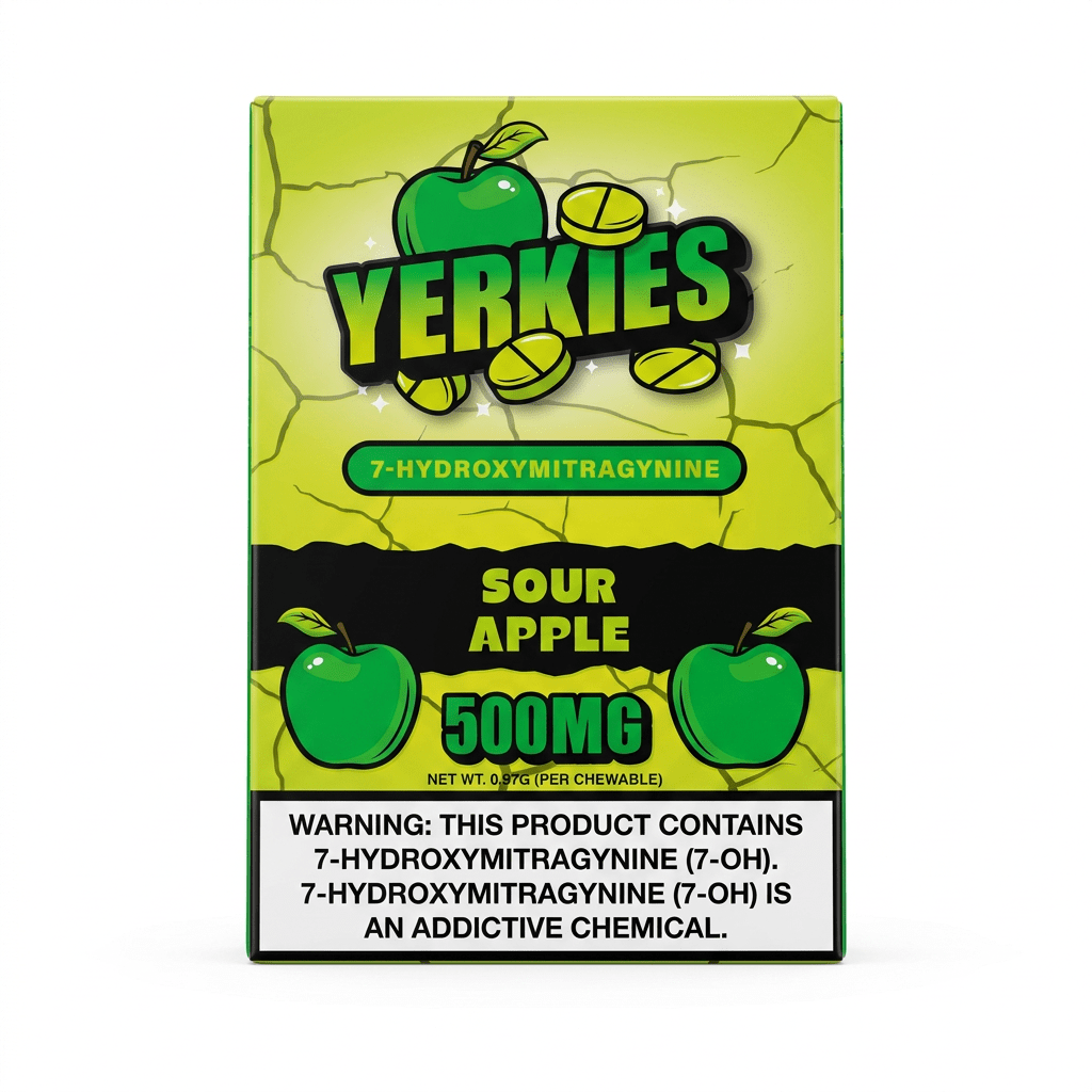 Yerkies 7-OH Tablets, 500mg, 10-count pack, in a blister-pack box — front of the retail package