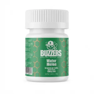 Buzzers Botanical Tablets, 500mg, 10-count pack, in a blister-pack box — package shown on a white background