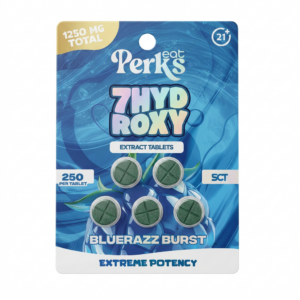 Eat Perks 7-OH Tablets, 1250mg, 5-count pack, in a blister-pack box