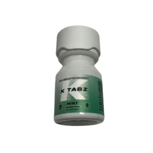K-Tabz mint-flavored tablets in a green and white bottle