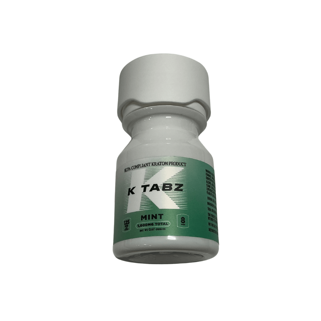 K-Tabz mint-flavored tablets in a green and white bottle
