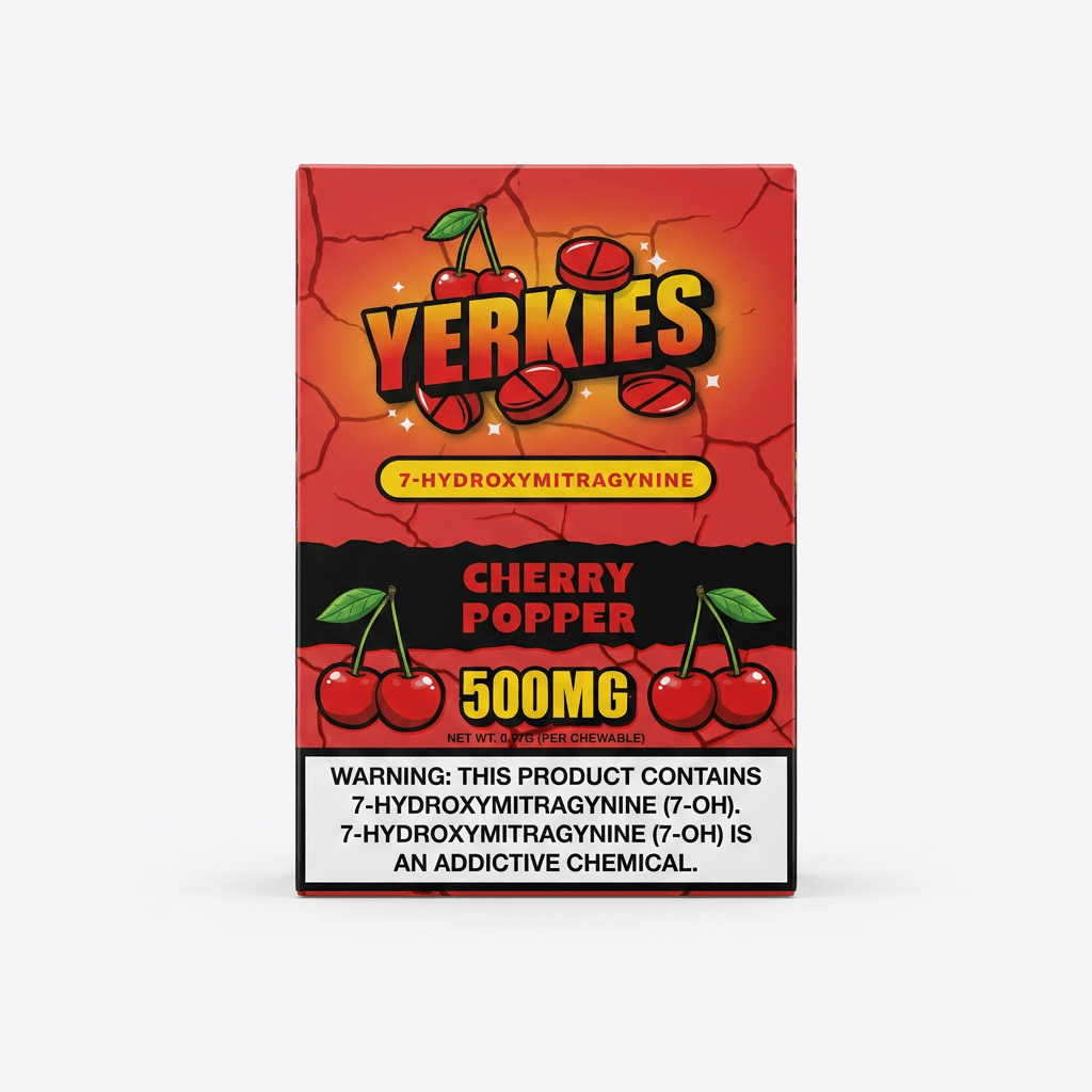 Yerkies 7-OH Tablets, 500mg, 10-count pack, in a blister-pack box — packaging and label detail