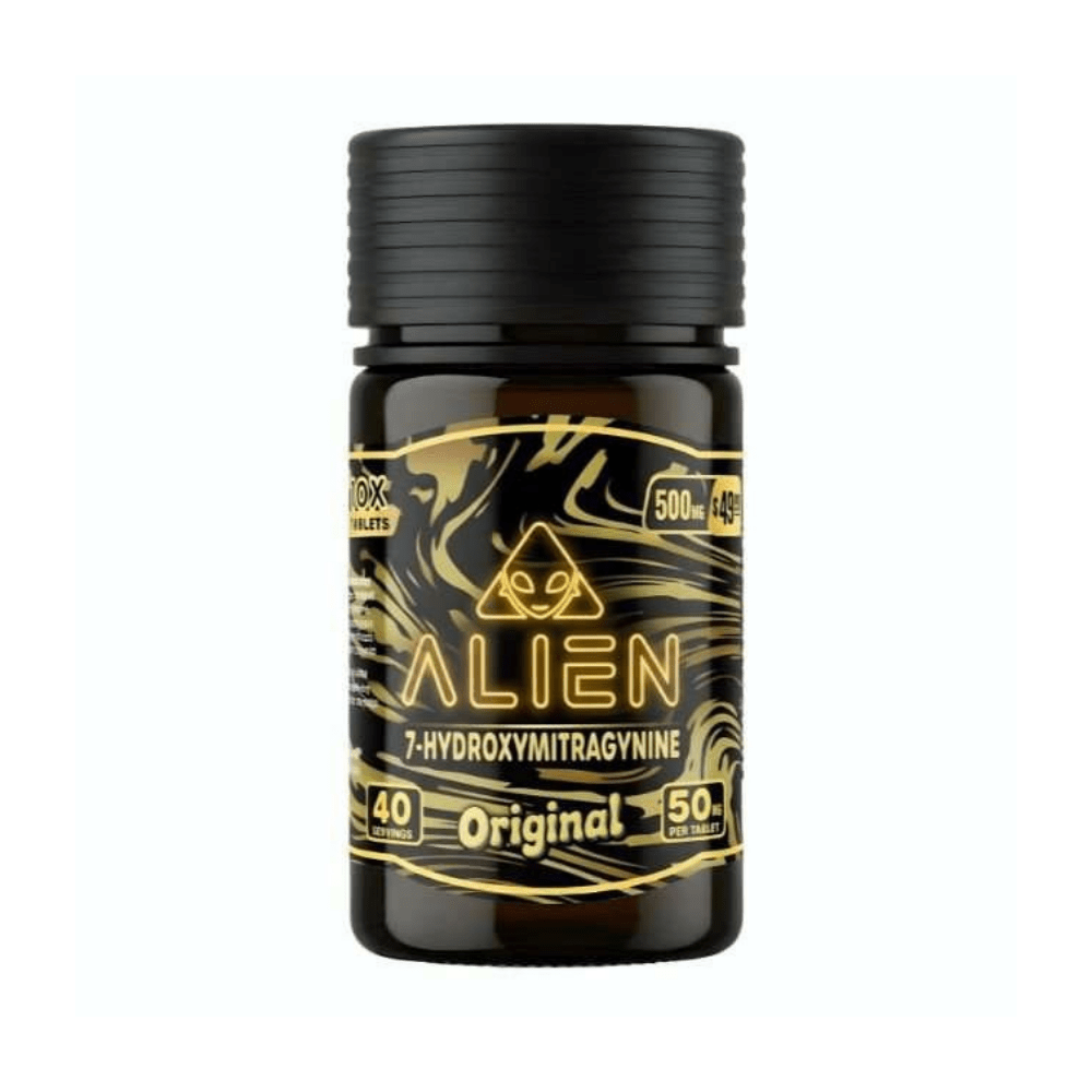 Alien 7-OH Tablets, 500mg, 10-count pack, in a blister-pack box — close-up of the product box