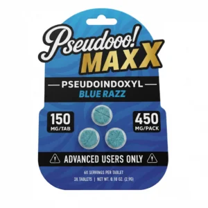 Pseudooo! Maxx Pseudo Tablets, 450mg, 3-count pack, in a blister-pack box — front of the retail package