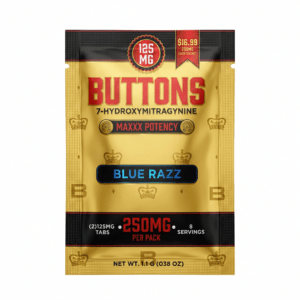 Buttons Maxxx Potency 7-OH Tablets, 250mg, 2-count pack, in a blister-pack box