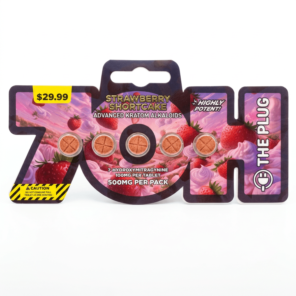 The Plug 7-OH Tablets, 500mg, 5-count pack, in a blister-pack box — packaging and label detail