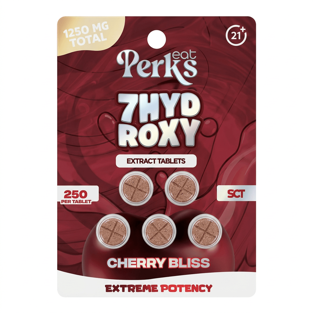 Eat Perks 7-OH Tablets, 1250mg, 5-count pack, in a blister-pack box — package shown on a white background