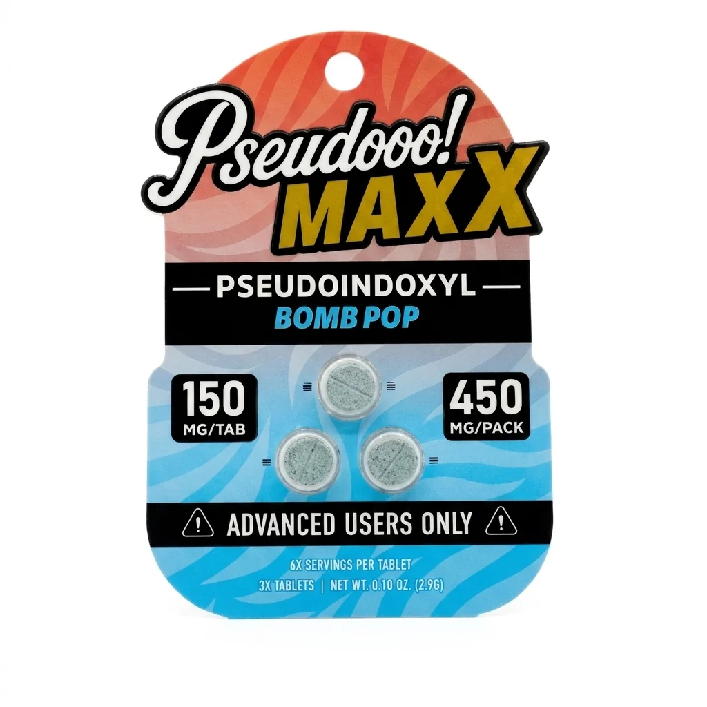 Pseudooo! Maxx Pseudo Tablets, 450mg, 3-count pack, in a blister-pack box — package shown on a white background