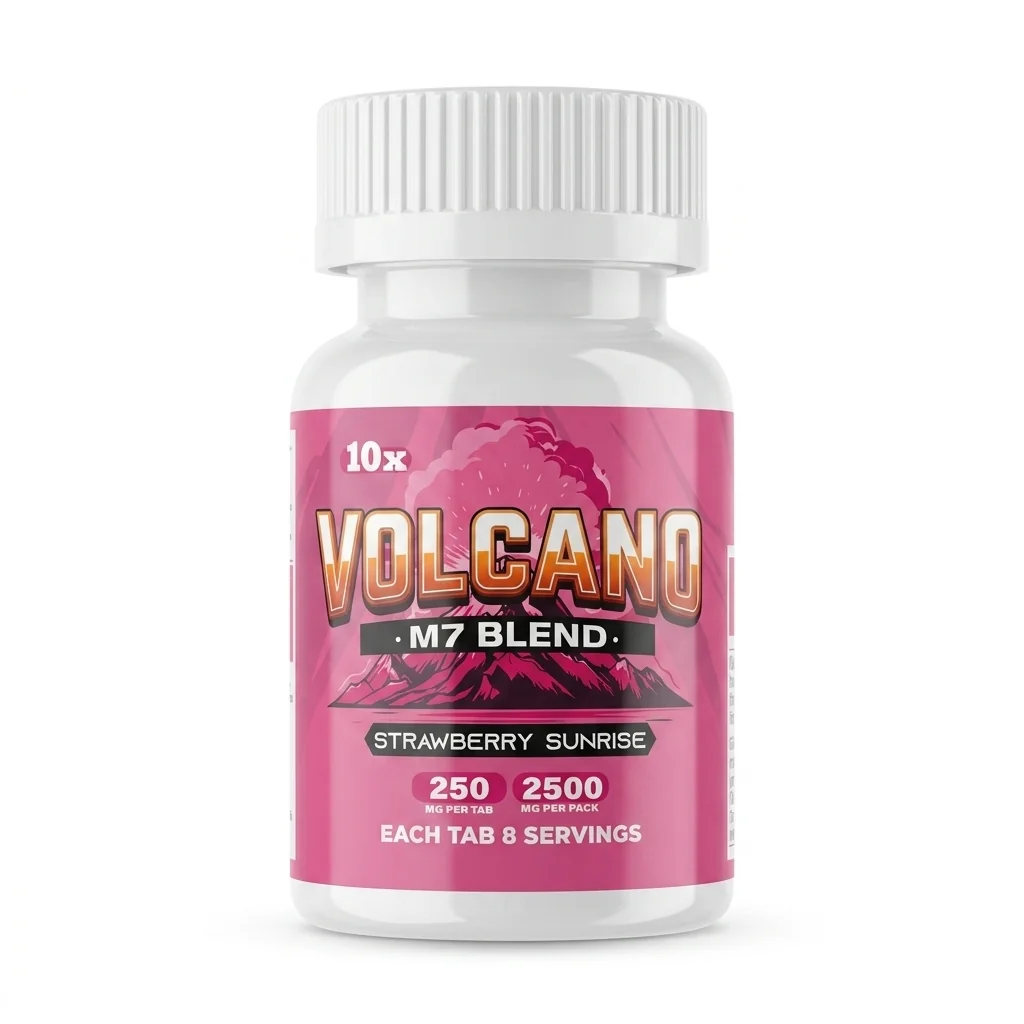 Volcano M7 Blend 7-OH + MGM Tablets, 2500mg, 10-count pack, in a blister-pack box — front of the retail package