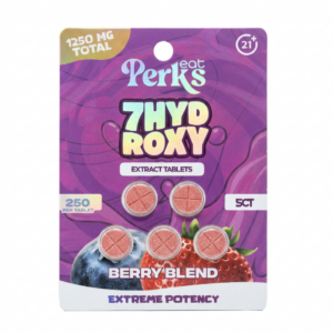 Eat Perks 7-OH Tablets, 1250mg, 5-count pack, in a blister-pack box — packaging and label detail
