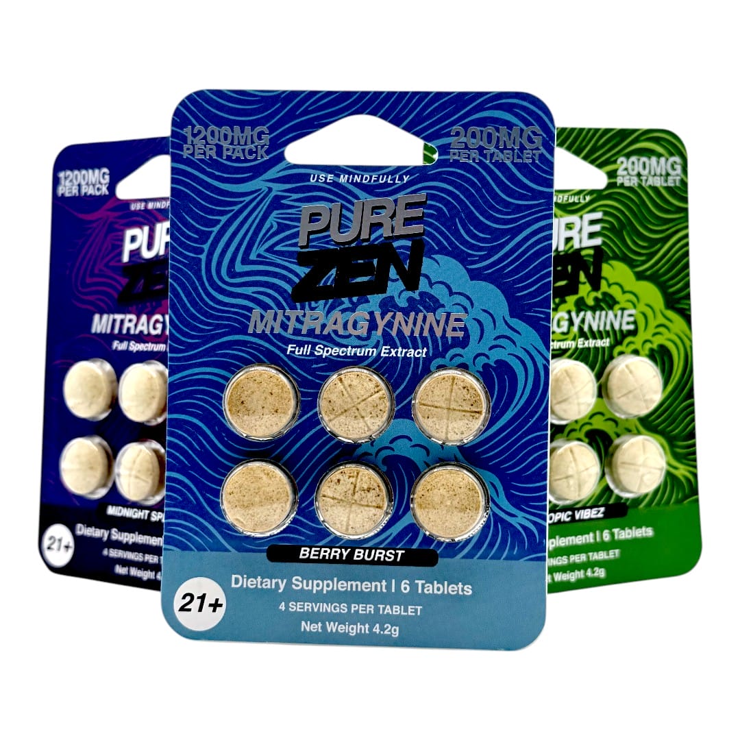 Pure Zen MIT Tablets 1200mg 6 Count, Berry Burst, Midnight Splash and Tropic Vibez packs
