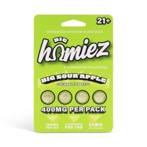 Big Homiez 7-OH Tablets 400mg 4 Count pack, Big Sour Apple