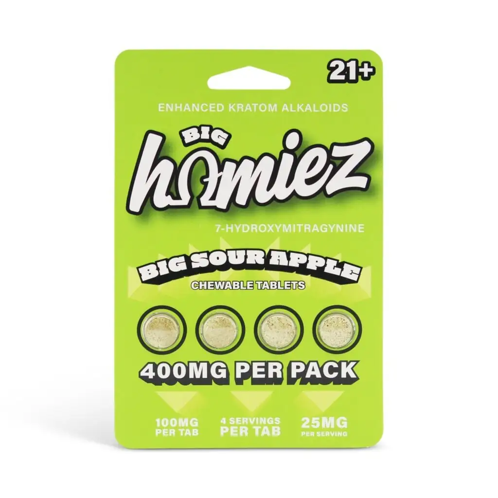 Big Homiez 7-OH Tablets 400mg 4 Count pack, Big Sour Apple