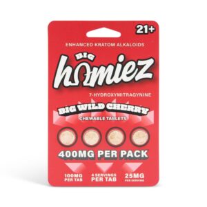 Big Homiez 7-OH Tablets 400mg 4 Count pack, Big Wild Cherry