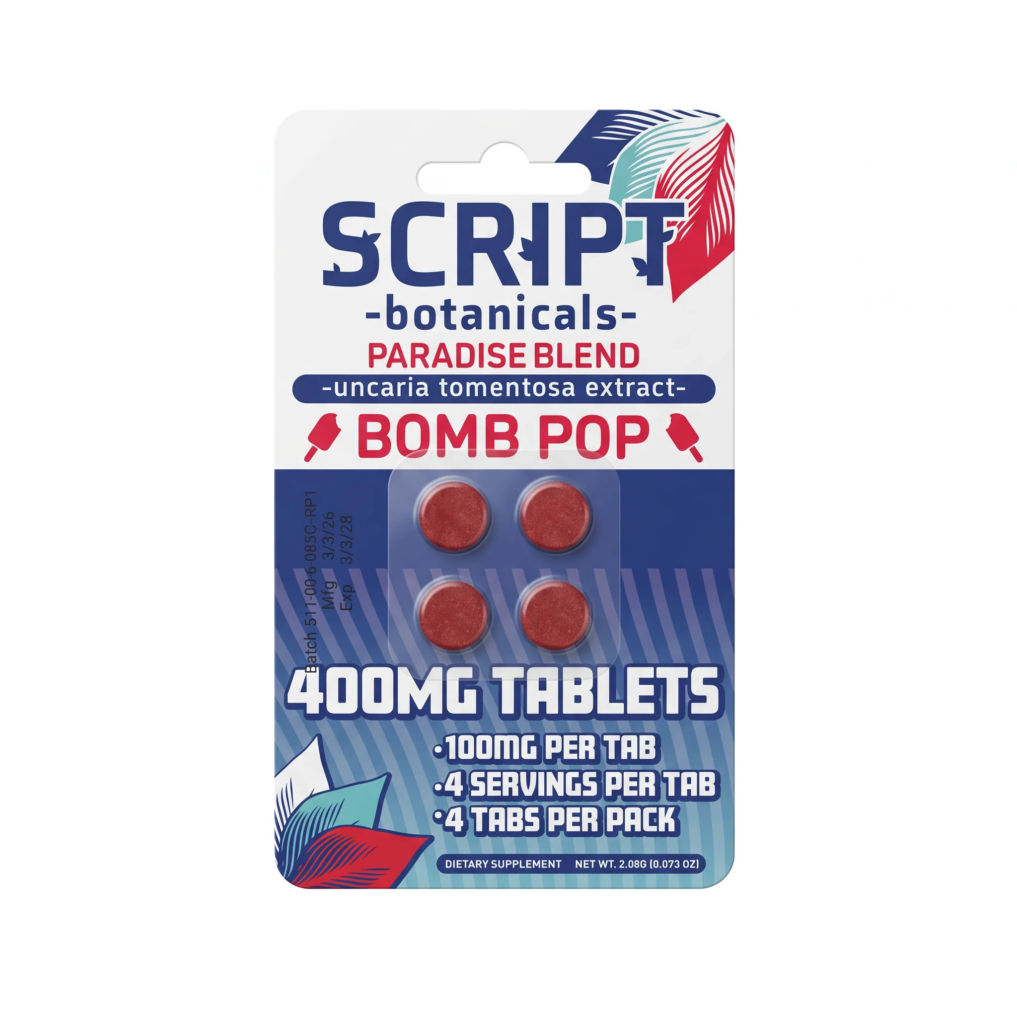 Script Botanicals Paradise Blend (Uncaria Tomentosa) Tablets (400mg - 4 Count) - Bomb Pop