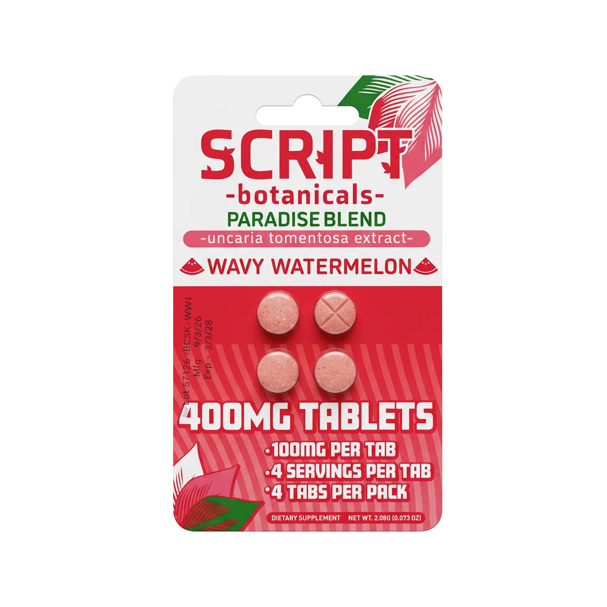Script Botanicals Paradise Blend (Uncaria Tomentosa) Tablets (400mg - 4 Count) - Wavy Watermelon