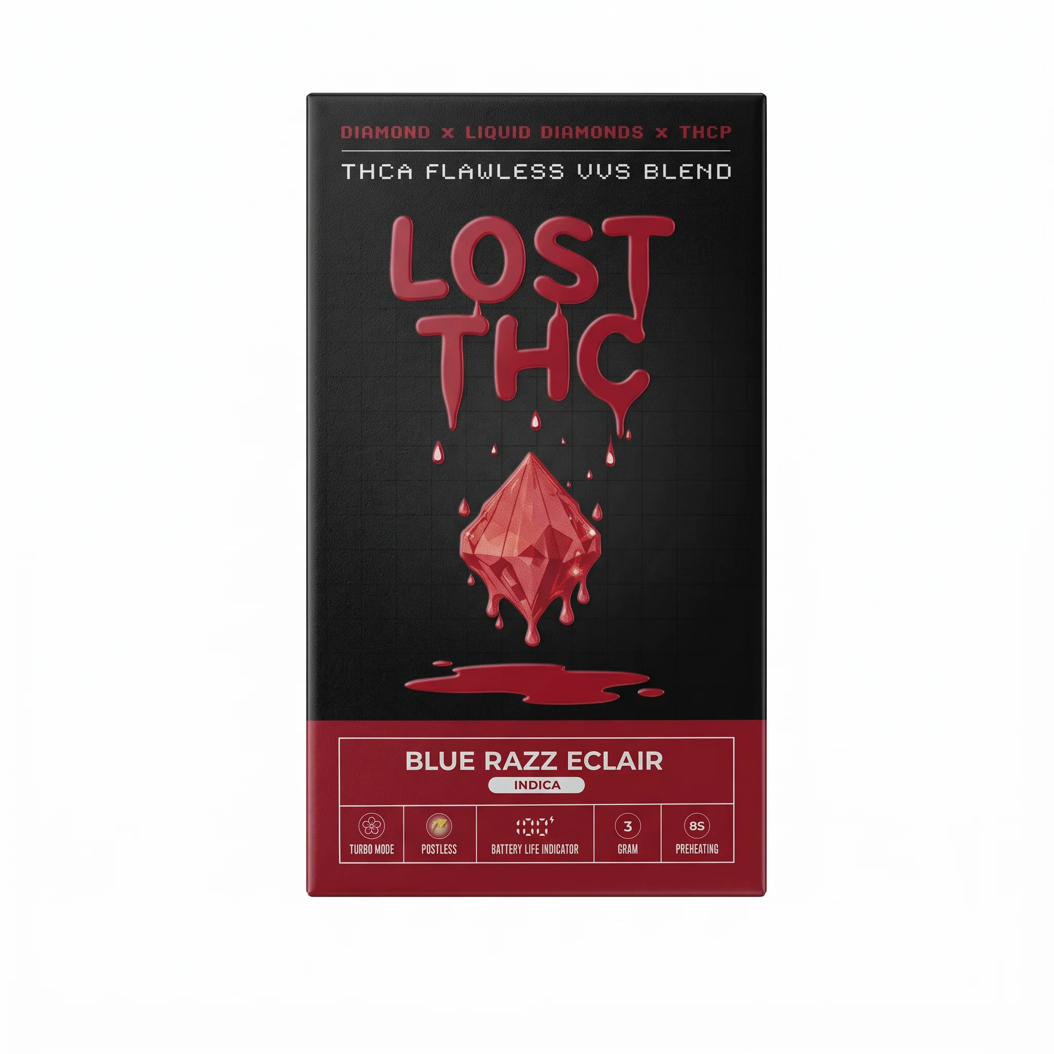 Lost THC THC-A + THC-P Flawless VVS Diamond Disposable (3000mg) - Indica ~ Blue Razz Eclair