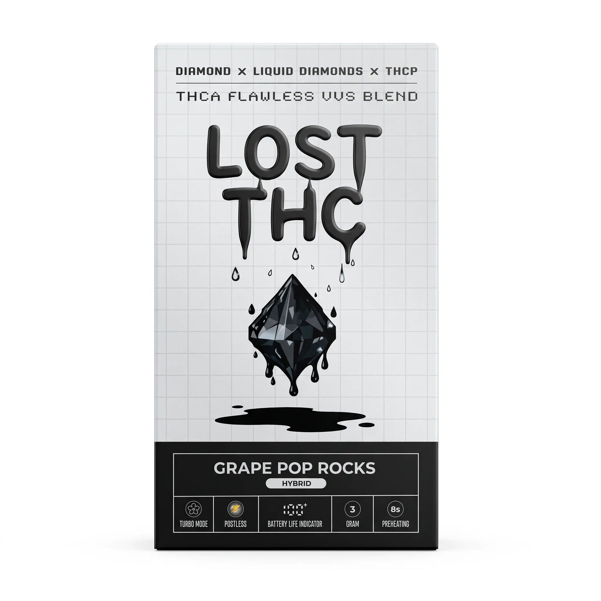 Lost THC THC-A + THC-P Flawless VVS Diamond Disposable (3000mg) - Hybrid ~ Grape Pop Rocks