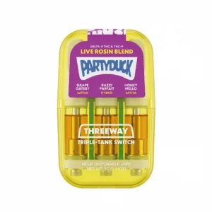 PartyDuck Delta-8 + THC-P Live Rosin Blend Threeway Disposable (3000mg) - Grape Gatsby, Razzi Parfait, Honey Mello