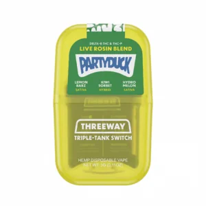 PartyDuck Delta-8 + THC-P Live Rosin Blend Threeway Disposable (3000mg) - Lemon Barz, Kiwi Sorbet, Hydro Melon