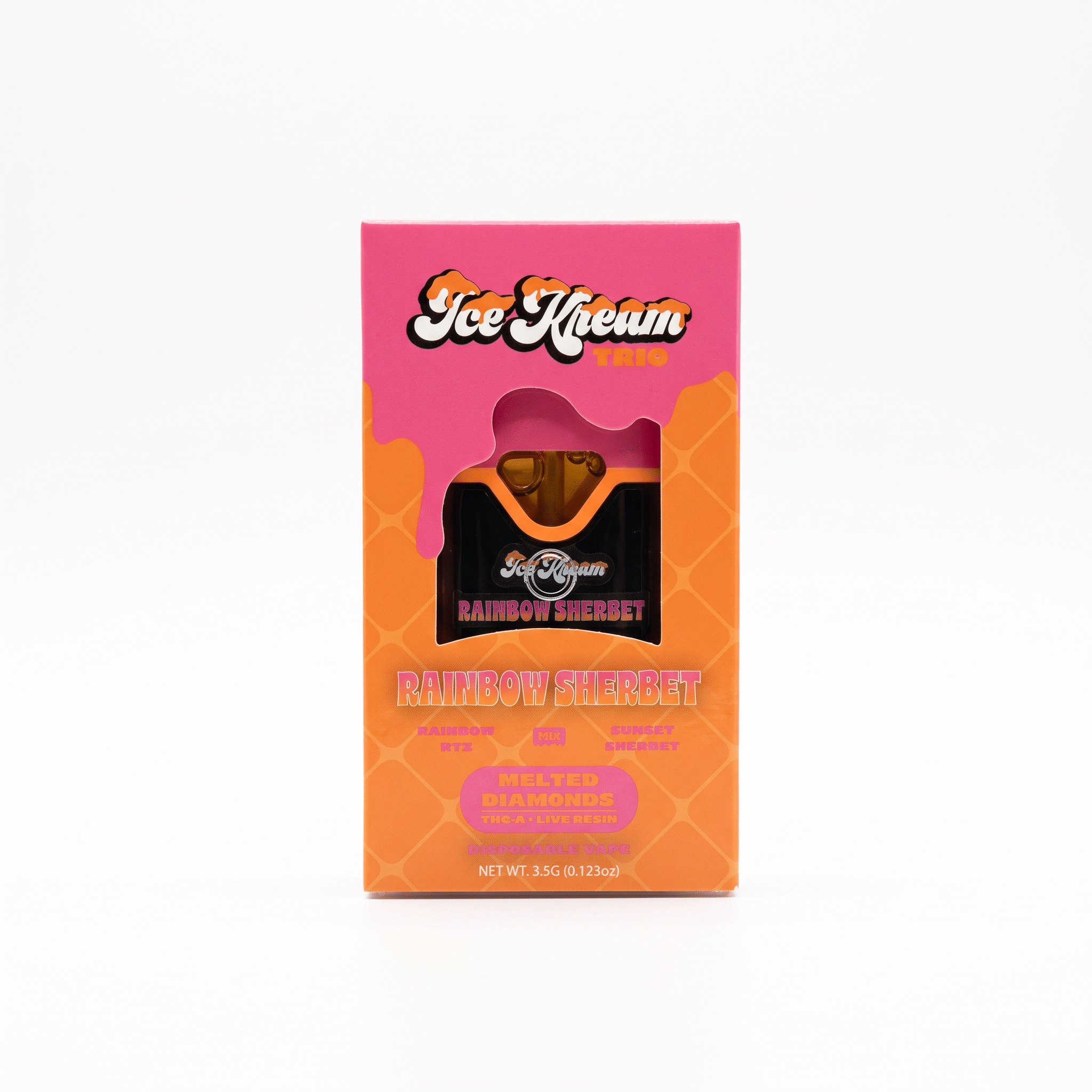 Ice Kream Trio THC-A + Live Resin Disposable Vape (3500mg) - Rainbow Sherbet - Rainbow Rtz (Hybrid) + Sunset Sherbet (Indica)
