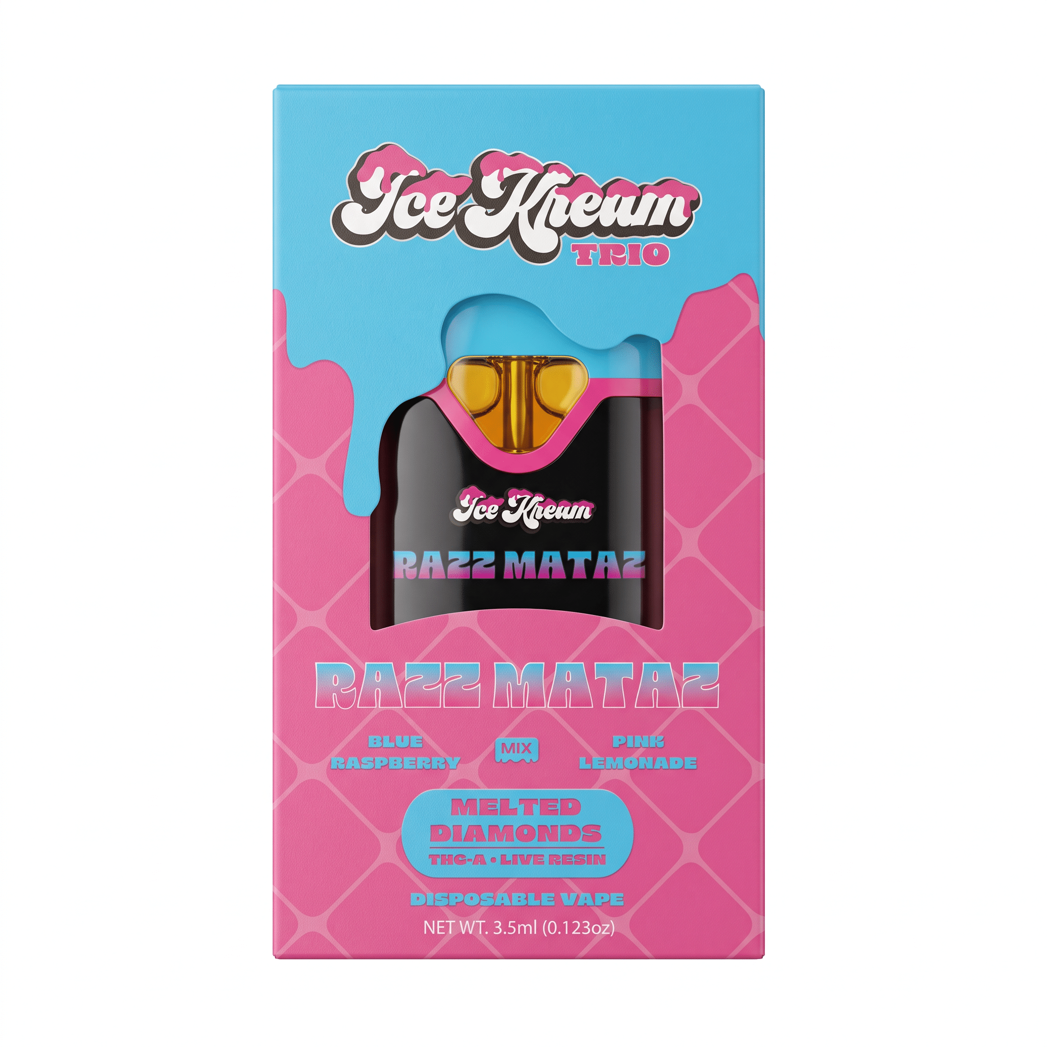 Ice Kream Trio THC-A + Live Resin Disposable Vape (3500mg) - Razz Mataz - Blue Raspberry (Sativa) + Pink Lemonade (Sativa)