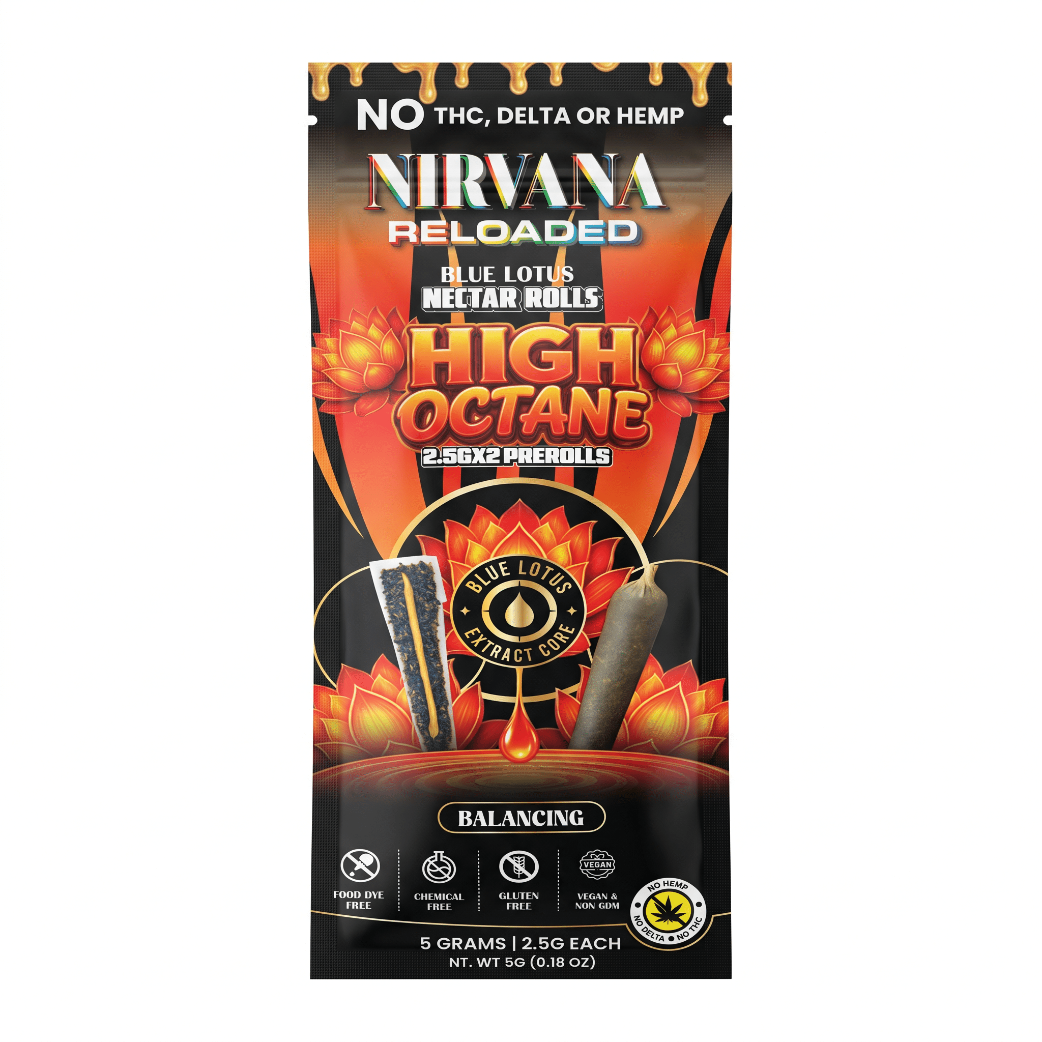 Nirvana Reloaded Blue Lotus Nectar Rolls Pre-Rolls (5000mg - 2 Count) - Balancing ~ High Octane