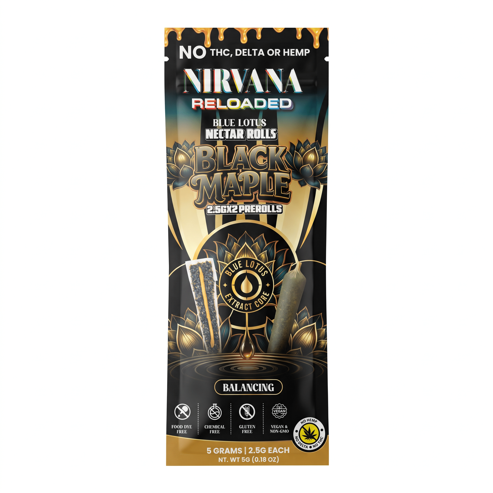 Nirvana Reloaded Blue Lotus Nectar Rolls Pre-Rolls (5000mg - 2 Count) - Balancing ~ Black Maple