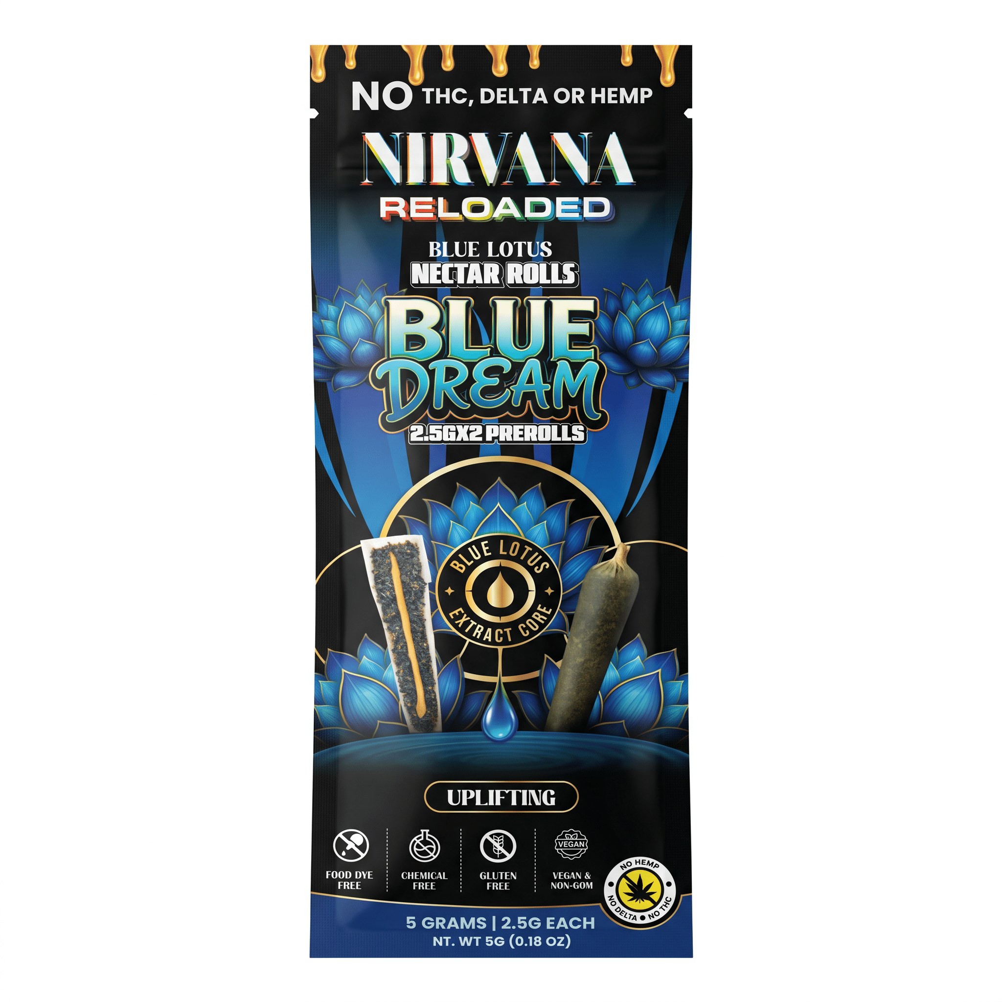 Nirvana Reloaded Blue Lotus Nectar Rolls Pre-Rolls (5000mg - 2 Count) - Uplifting ~ Blue Dream
